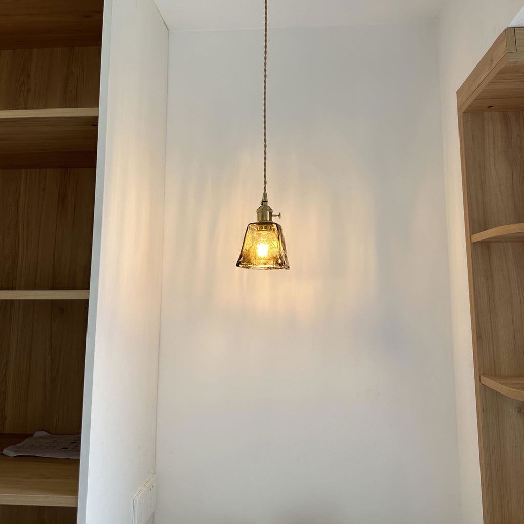Customer photo review of Brass and Amber Glass Pendant Light, 15 to 18 cm, 150 cm Cord