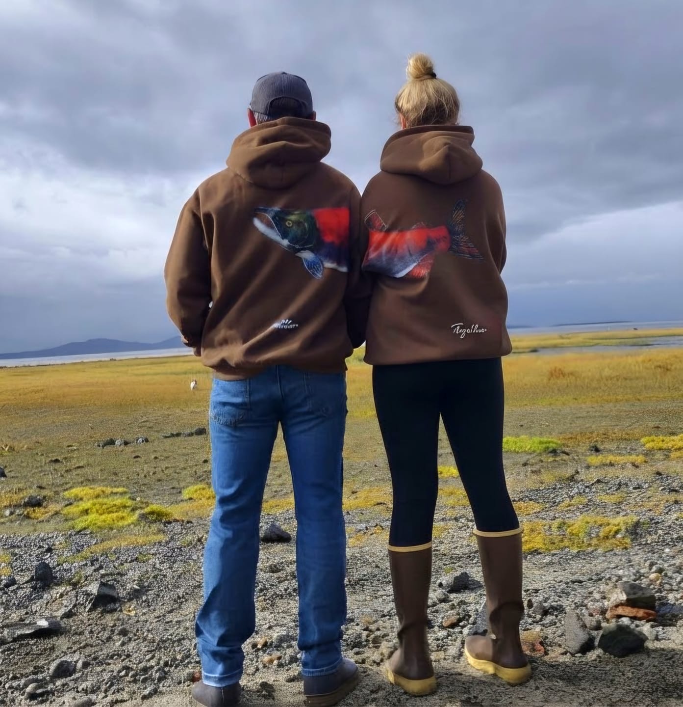 Customer photo review of Better Together: Sockeye Salmon Fishing Couple Hoodie Set