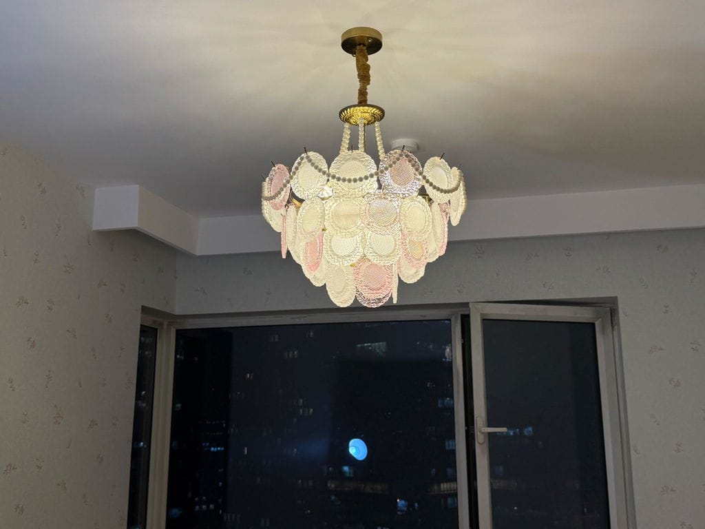 Customer photo review of Gold Pendant Light, Cascading Petal Chandelier, Glass, 50 to 80 cm