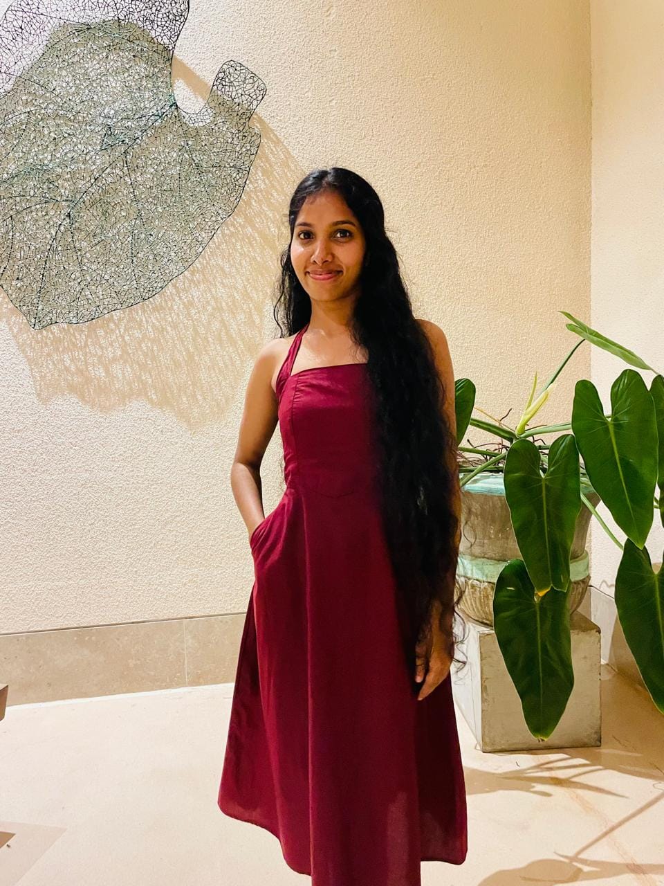 Customer photo review of Mia Maroon Midi Dress