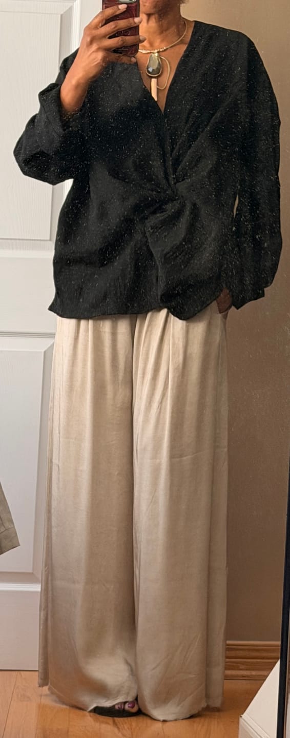 Customer photo review of Black Draped Wool Oversized Shirt