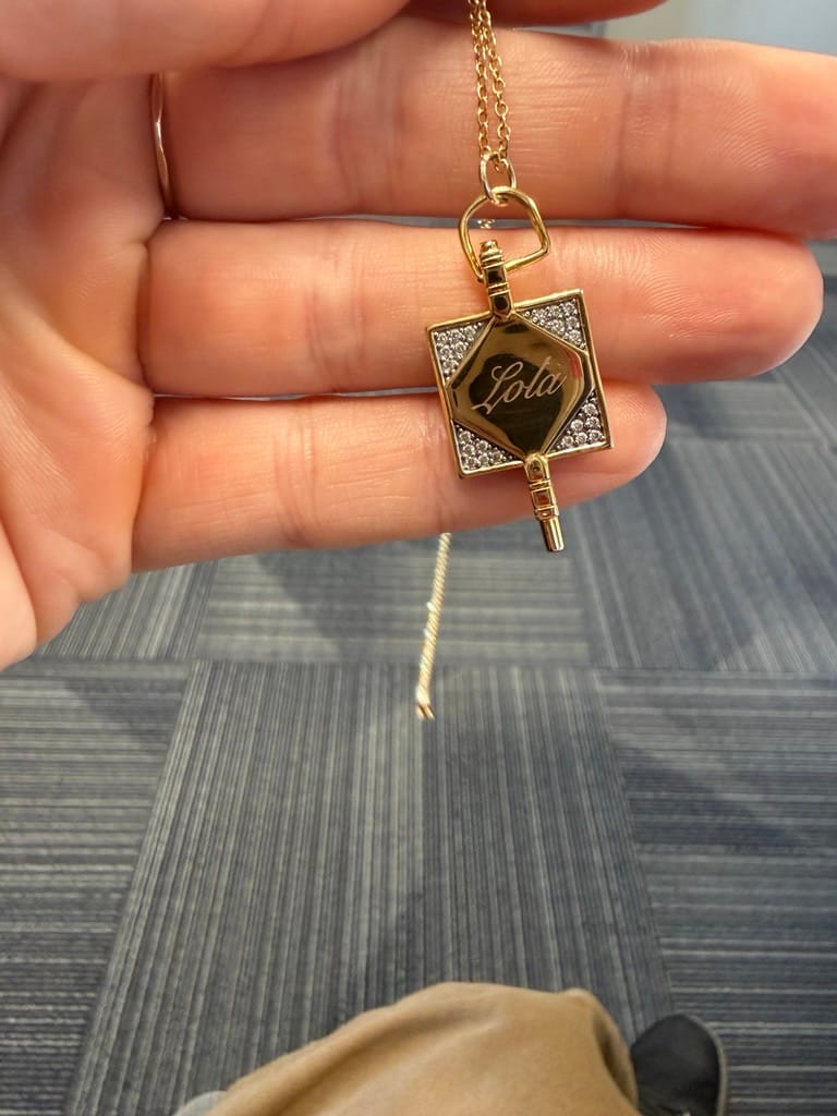 Customer photo review of Sage Custom Engraved Key Pendant Necklace