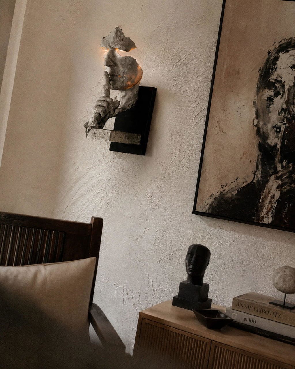 Customer photo review of Wall Light, Sculpted Human Face, Iron and Resin, Wall Sconce