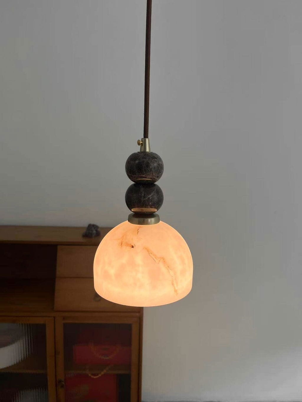 Customer photo review of Pendant Light, Dark Marble Spheres, Faux Alabaster Shade, Hardwired
