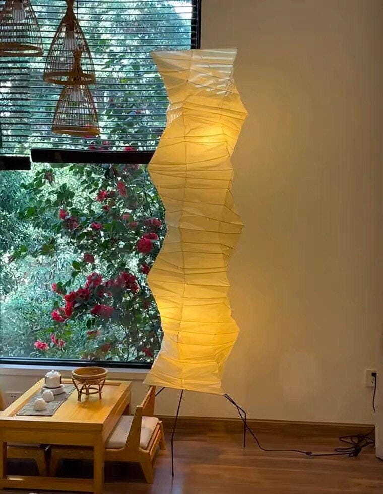 Customer photo review of Paper Floor Lamp, Hand-Folded Washi Shade, Matte Black Frame, 190 cm