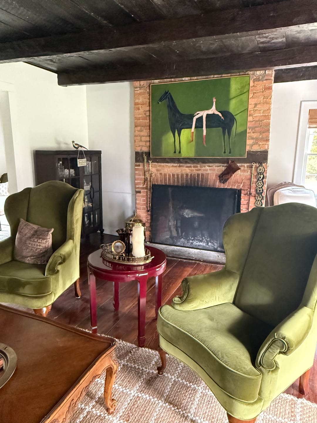 Customer photo review of The Wilderness Rider – Modern Wabi-Sabi Dark Green Black Horse Painting | Minimalist Horizontal Living Room Art