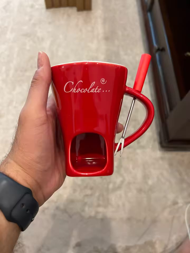 Customer photo review of Taza Fondue de Chocolate de Cerámica 130 ml con Tenedor