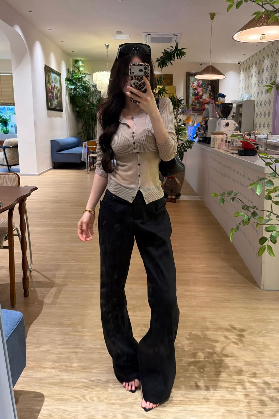 Customer photo review of IAMXIAA Layered Sheer Ribbed Knit Cardigan