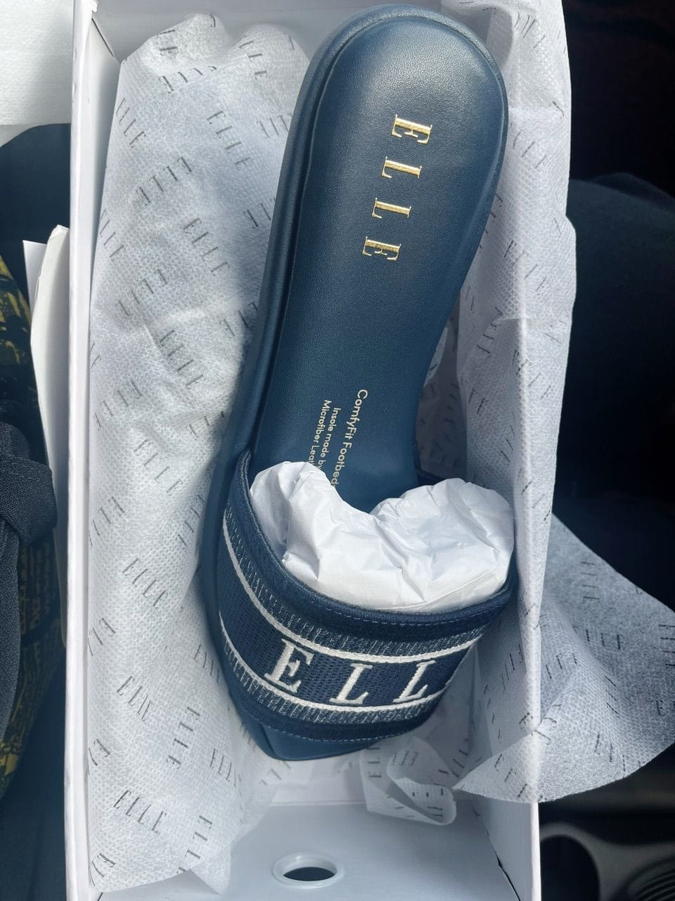 Customer photo review of Renee Logo Stitch Slip-on Sandals In Navy