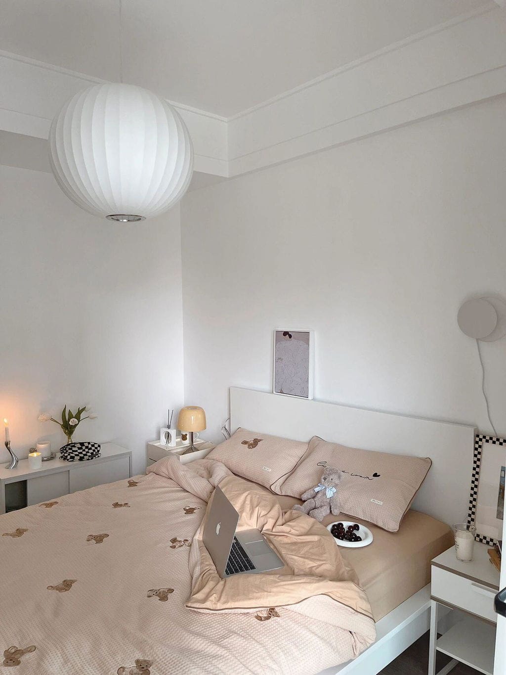 Customer photo review of Pendant Light, White Mulberry Silk Shade, Steel Wire Frame, Hardwired