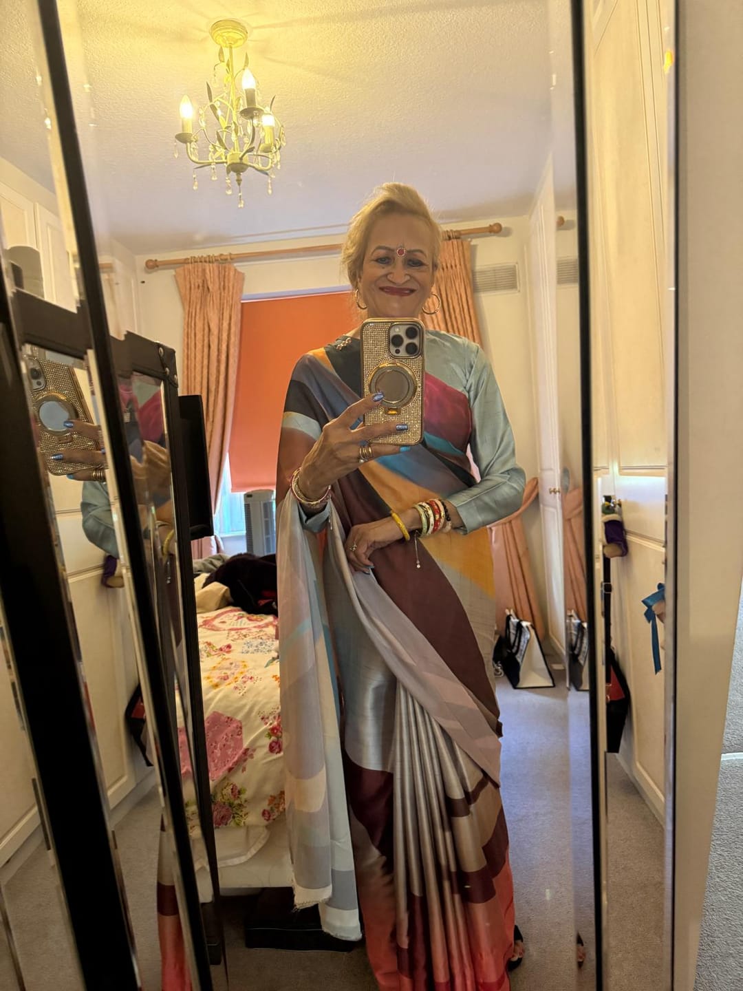 Customer photo review of Multicolor Digital Printed Crepe Silk Saree : Top Pick