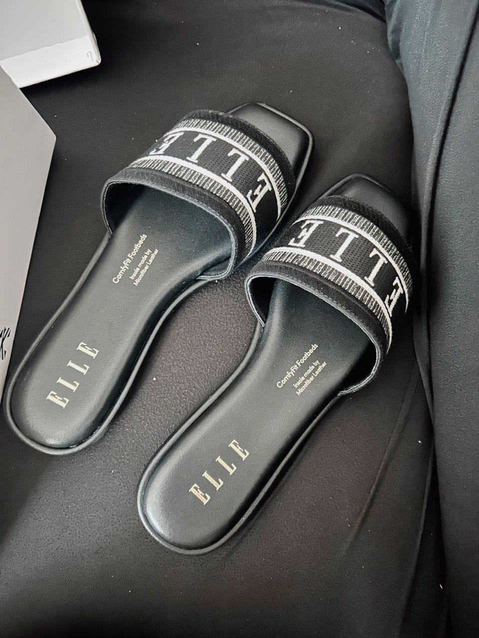 Customer photo review of Renee Logo Stitch Slip-on Sandals In Black