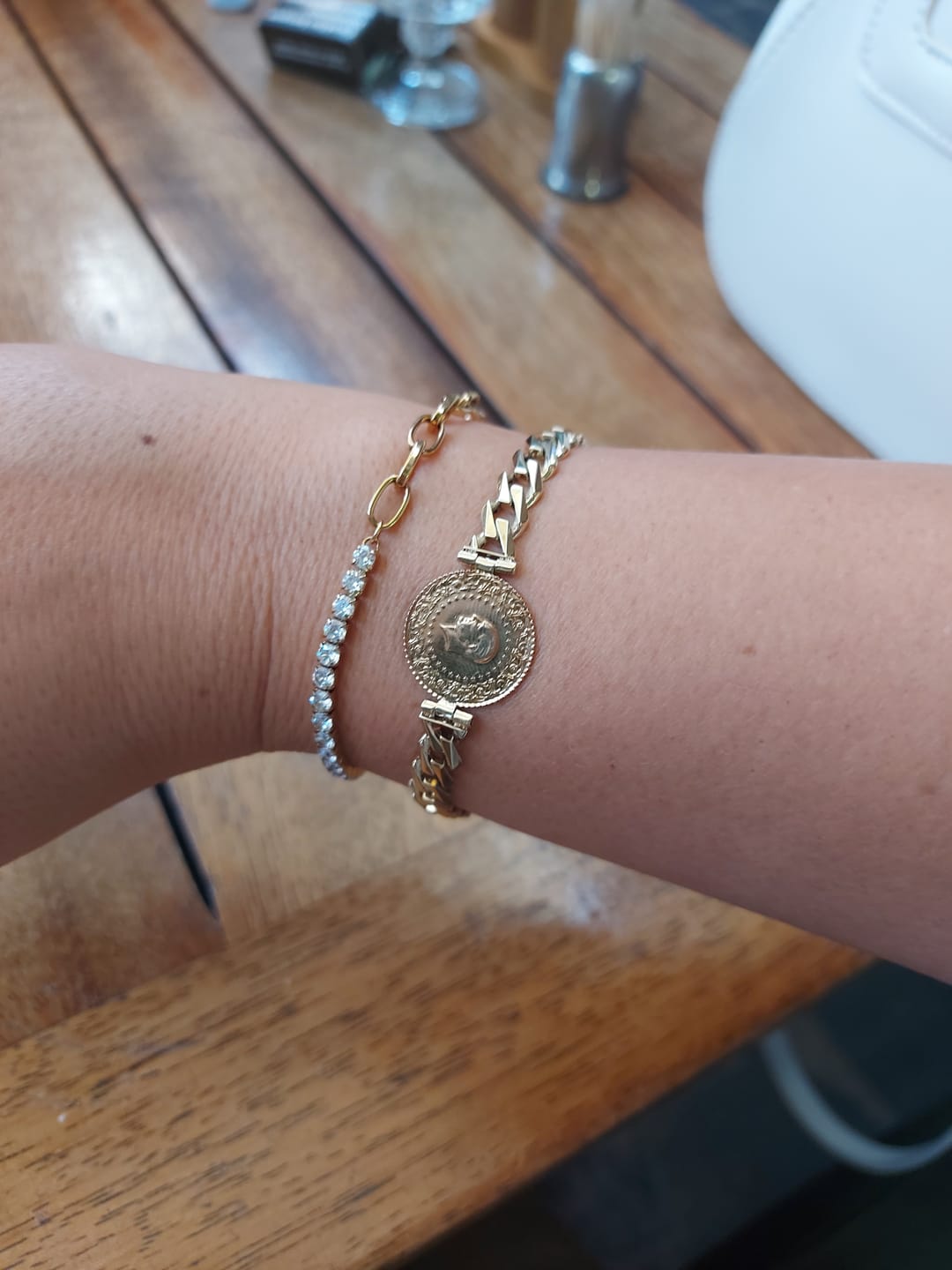 Customer photo review of Jade Gold Bracelet