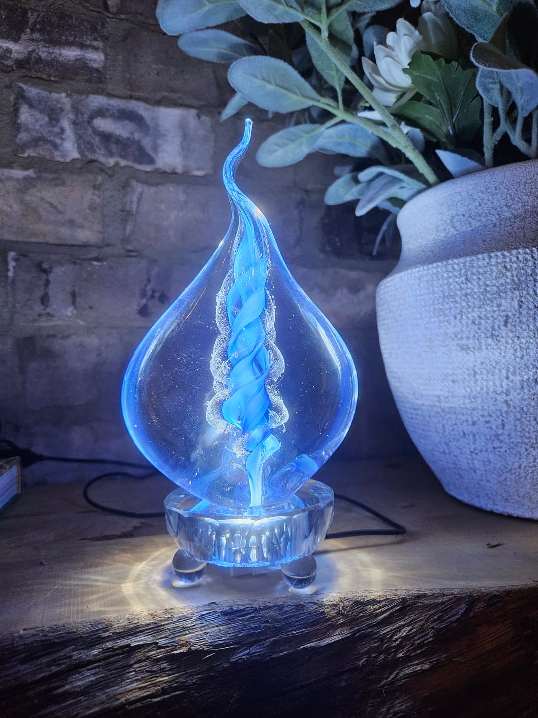Customer photo review of Illuminated Memorial Glass Flame with Cremation Ashes