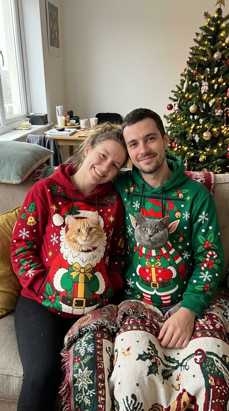 Customer photo review of PeekaPurr™ Christmas Cat Pouch Hoodie