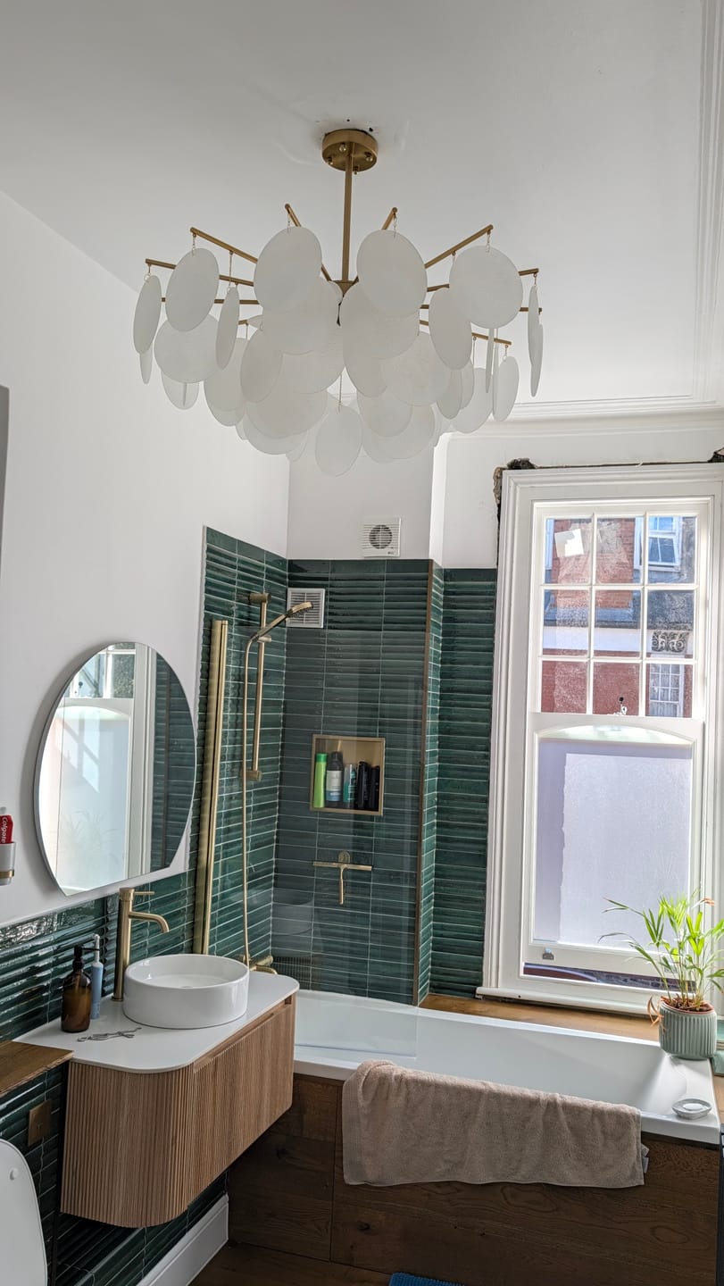 Customer photo review of Tiered Discs Suspension Lighting Modern Dining Room Ceiling Chandelier in Brass-White
