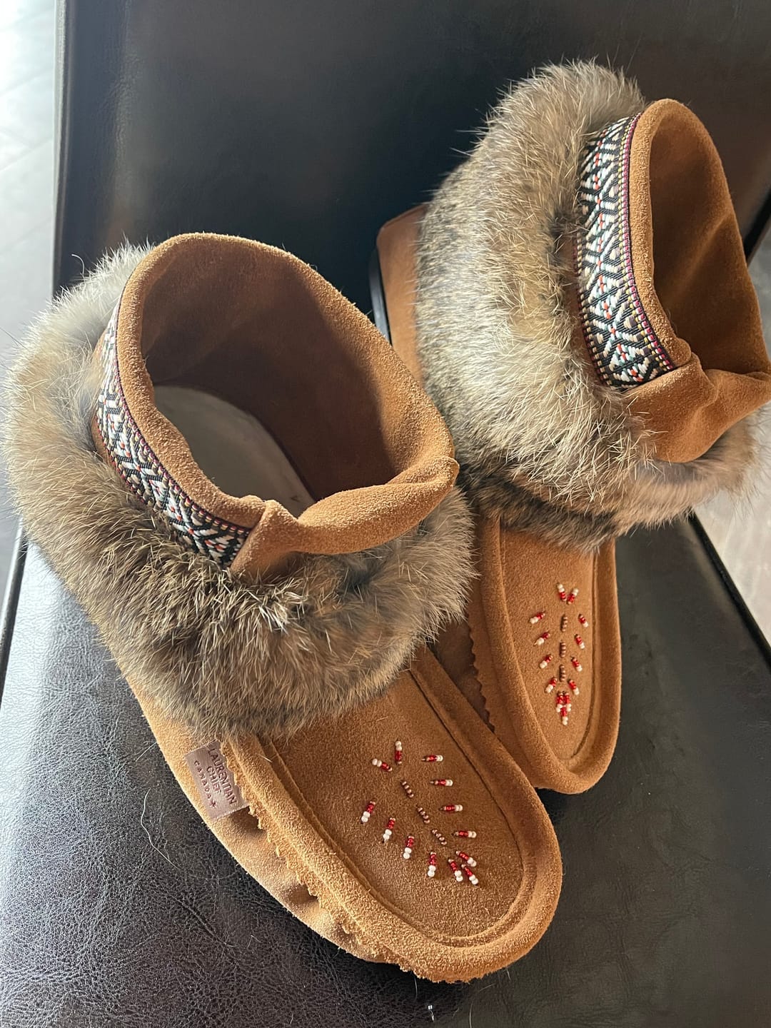 Customer photo review of Women's Dark Tan Ankle Rabbit Fur Mukluks