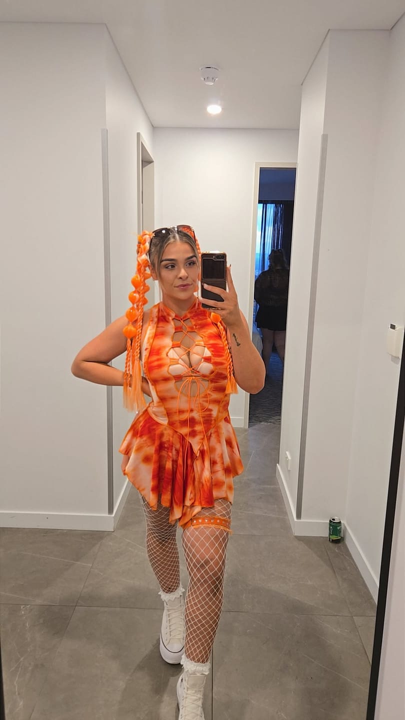 Customer photo review of Orange Tie Dye Pixie DRESS