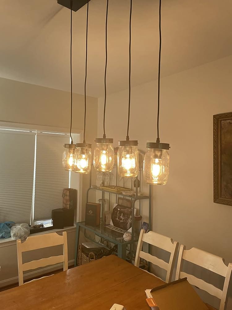 Customer photo review of 5 Light Hanging Bar with Glass Jar Shades