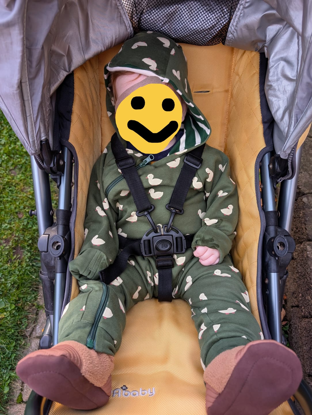 Customer photo review of Olive Ducks Hooded Reversible Snug Suit