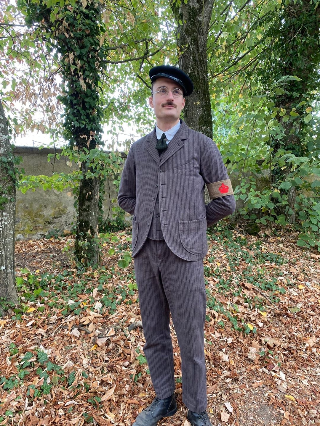 Customer photo review of French Salt & Pepper Striped Chambray Work Trousers