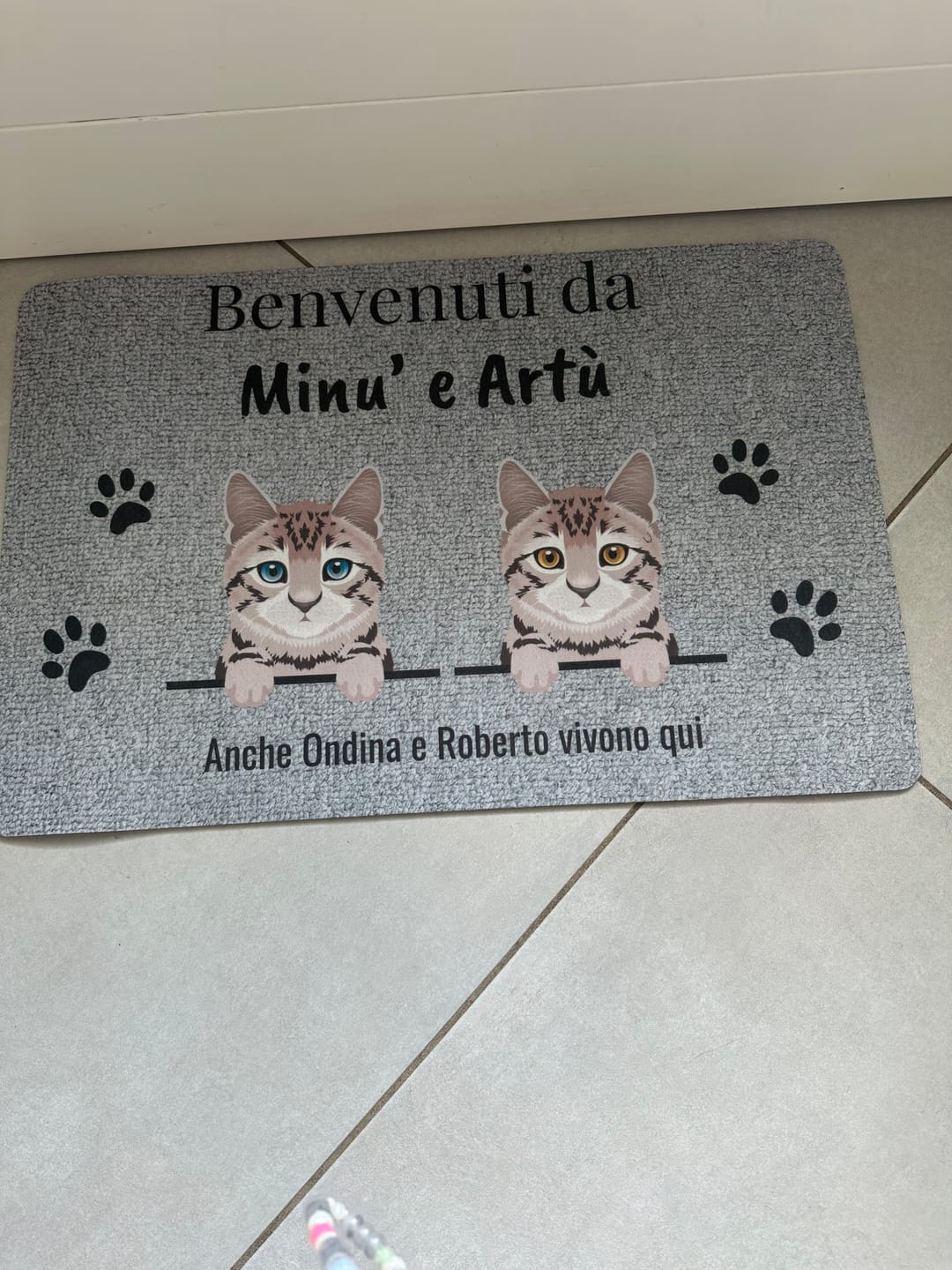 Customer photo review of Benvenuti da – Zerbino personalizzato
