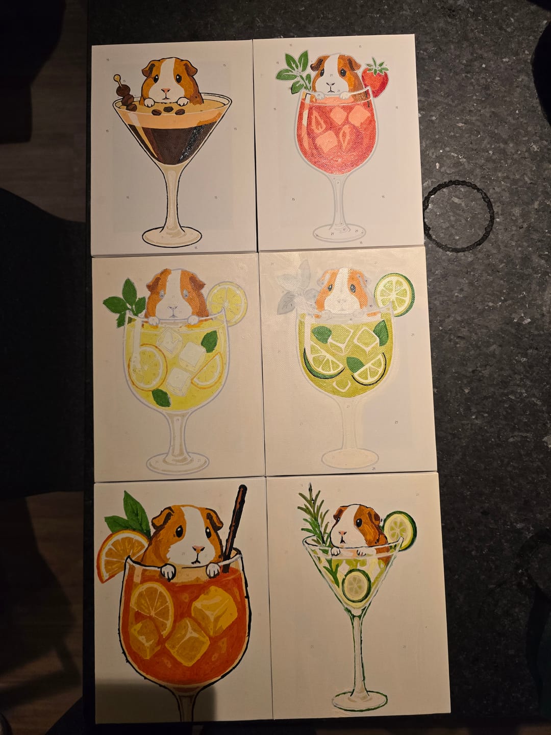 Customer photo review of 6 Mini Paintings - Guinea Pig in Cocktails Set