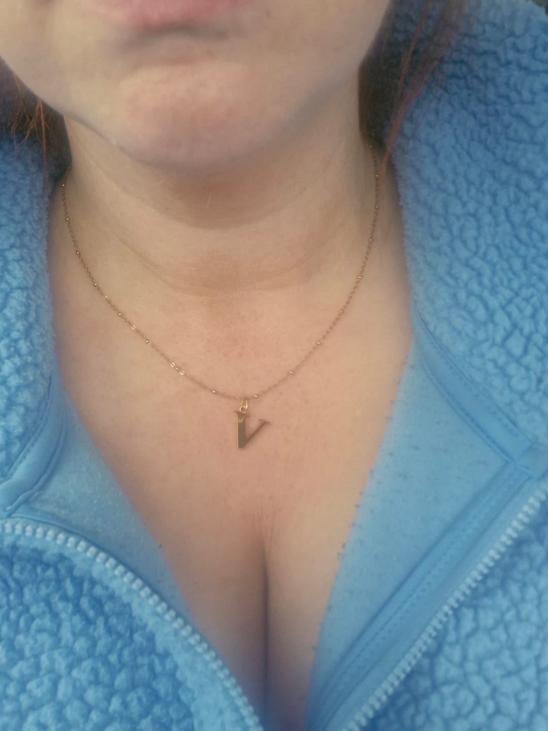 Customer photo review of V Initial Pendant Necklace Gold