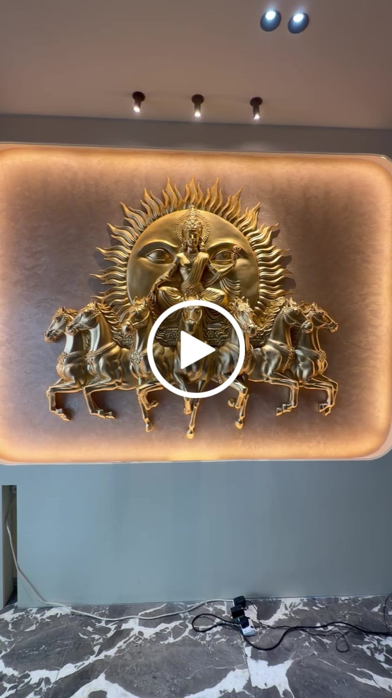 Customer video review of Lord Surya Narayana Wall Mural - 6x6ft | Divine Sun God with Seven Horses | Dezin India