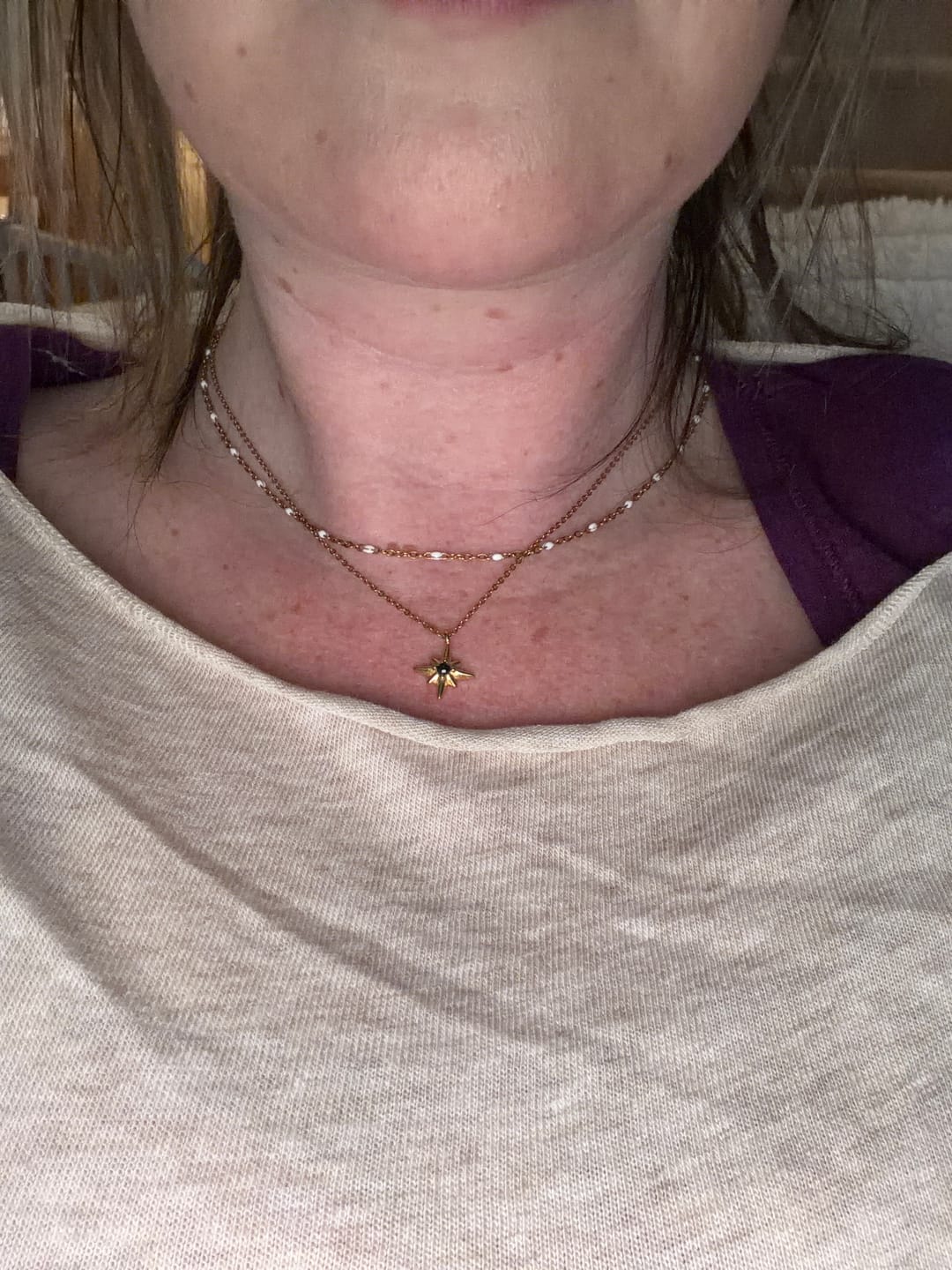 Customer photo review of Mila White Bead Necklace