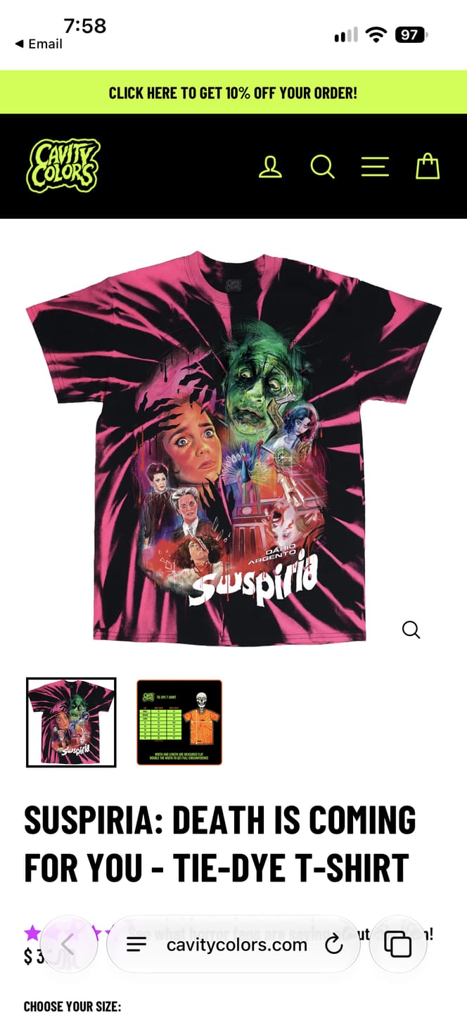Customer photo review of SUSPIRIA: DEATH IS COMING FOR YOU - TIE-DYE T-SHIRT