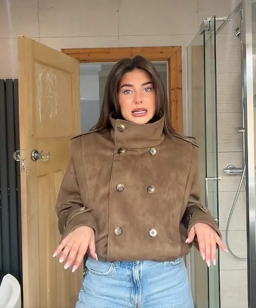 Customer photo review of Amelia Retro Faux Suede Cropped Trench