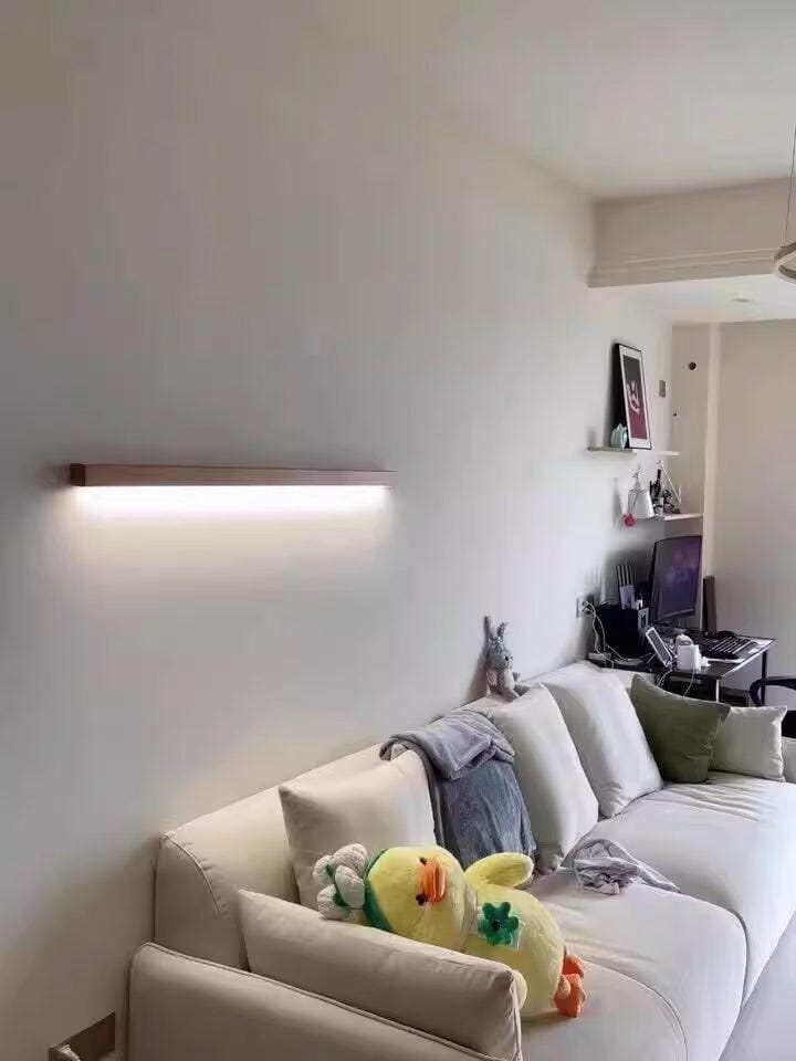 Customer photo review of Wall Light, Arlo Linear Pine Wood, Frosted Acrylic, Integrated LED 3000K