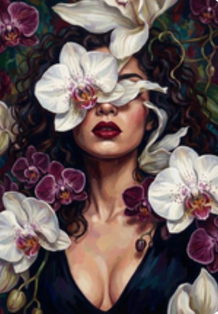 Customer photo review of Woman With Large White Lilies (80 Color Paint by Numbers)