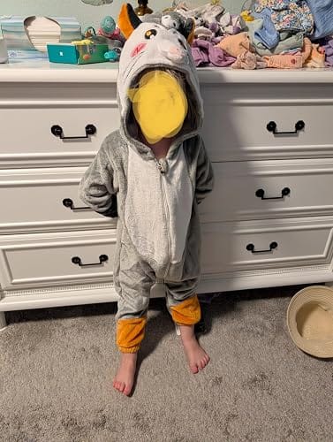 Customer photo review of OLAOLA Baby Opossum Jumpsuit Pajamas Animal Onesie Toddler Romper Plush Dress Up Infant Outfits Halloween Suit