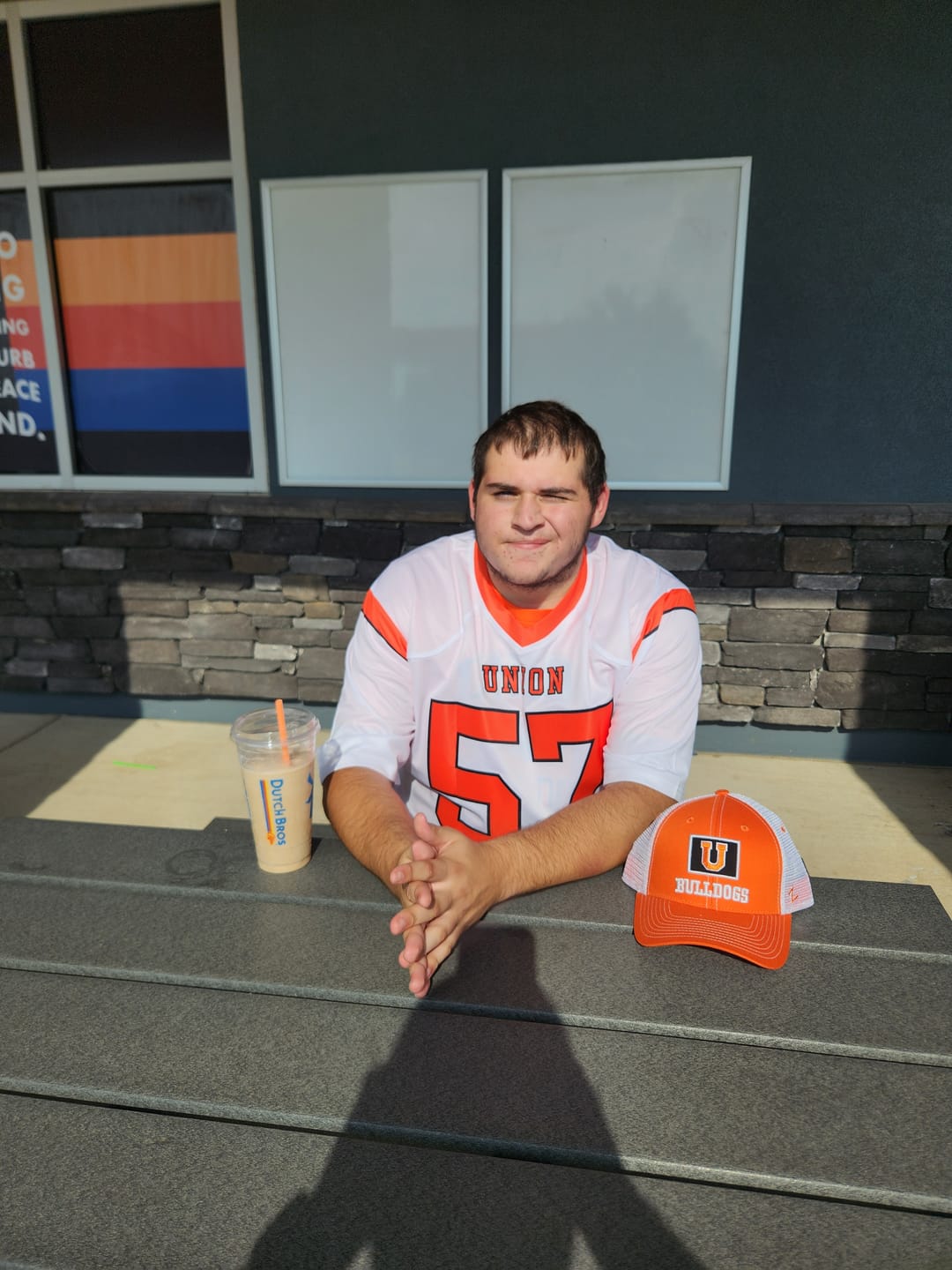 Customer photo review of Custom White Orange Personalized Shoulder Cut Two-Tone Flag Football Jersey