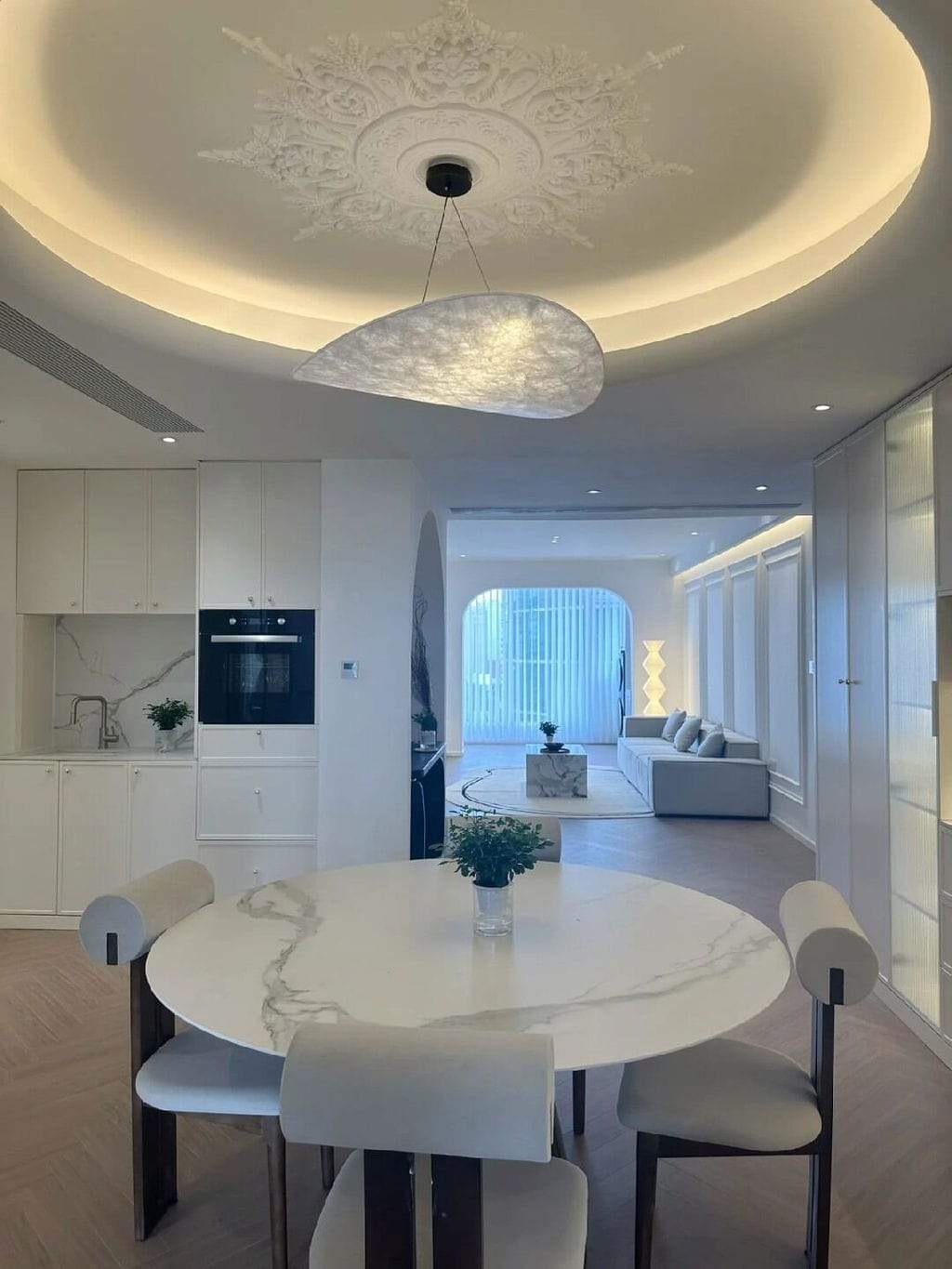 Customer photo review of Tense Pendant Light, Tyvek Paper Shade, White and Black, Warm Dimmable