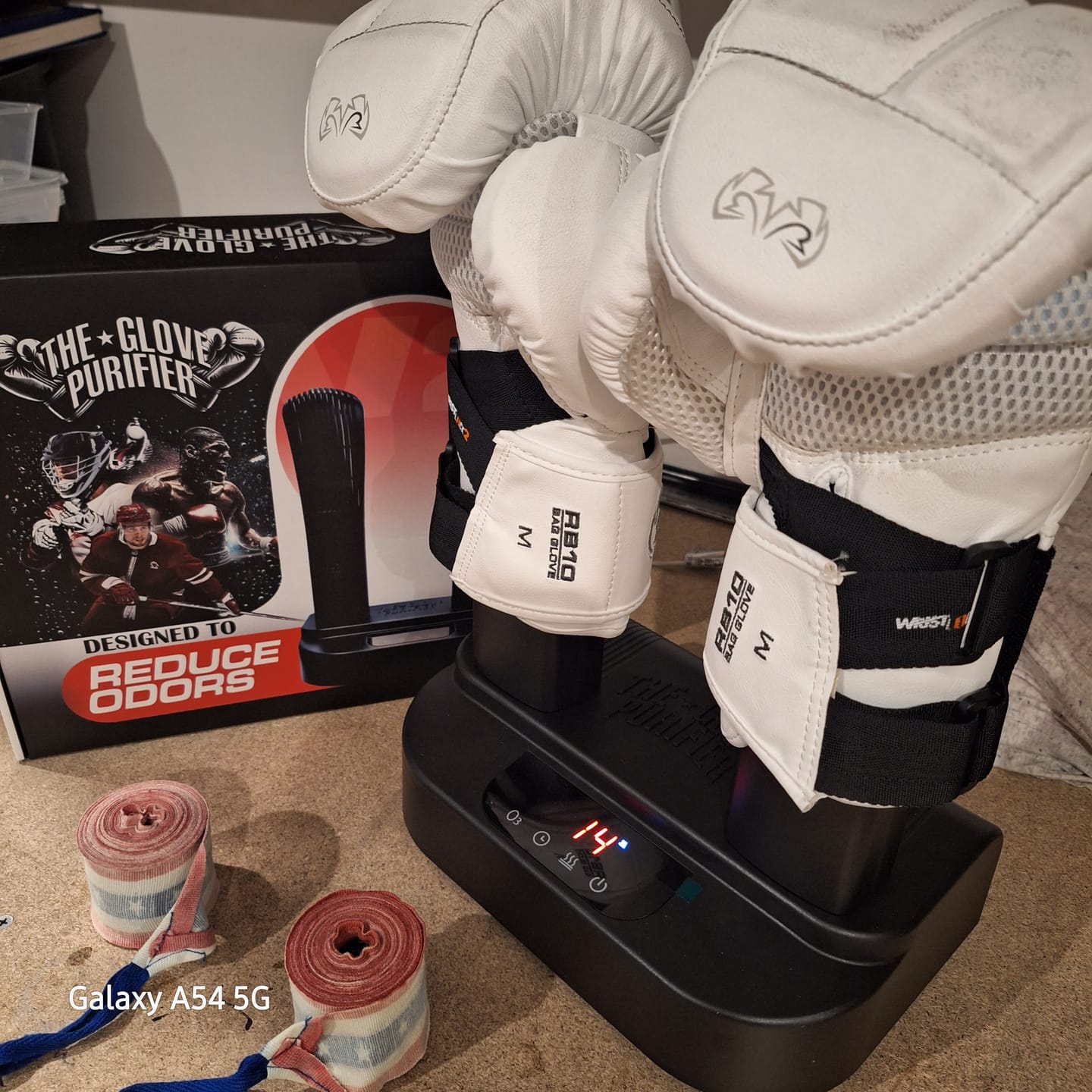 Customer photo review of The Glove Purifier V2 with Thermal Heating and O3-Enabled Active Technology Built for Preserving Boxing Gloves