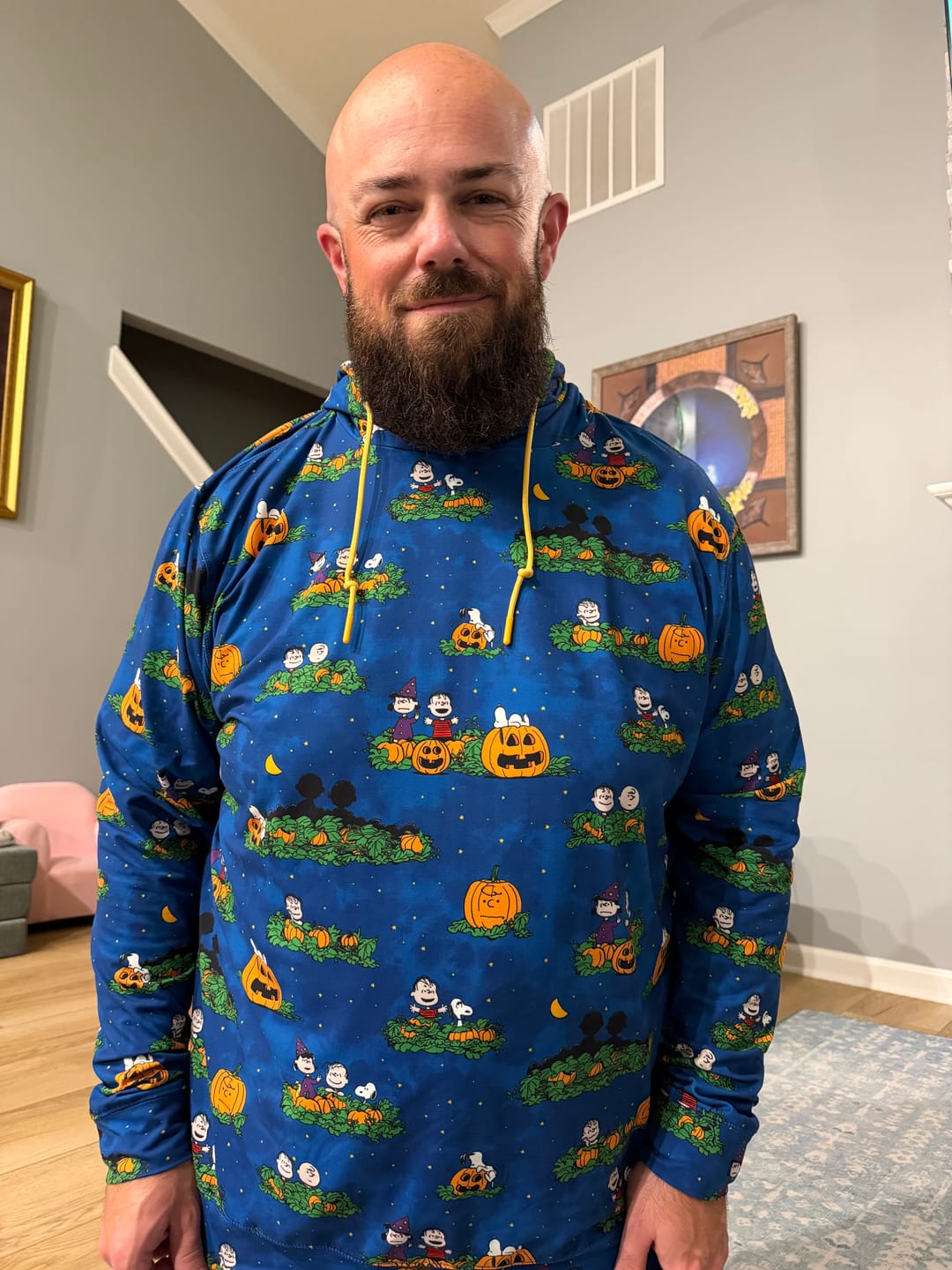 Customer photo review of Peanuts "It's the Great Pumpkin!" – Performance Hoodie