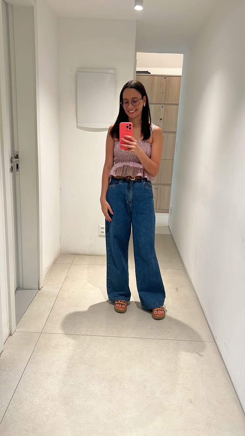 Customer photo review of Calça Jeans Wide Leg Buriti Azul Escuro