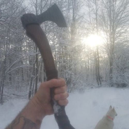 Customer photo review of Hand forged axe “Sterk Vorley” with leather cover