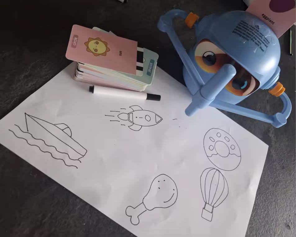 Customer photo review of Scribble Buddy: The Voice-Guided Drawing Robot for Little Artists
