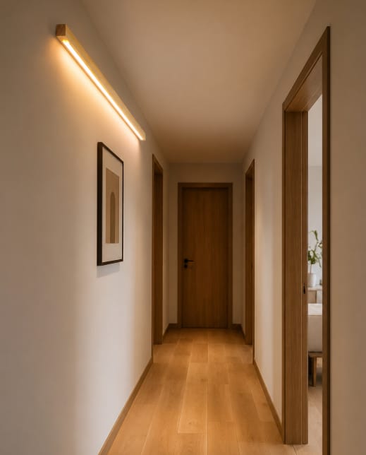 Customer photo review of Wall Light, Arlo Linear Pine Wood, Frosted Acrylic, Integrated LED 3000K