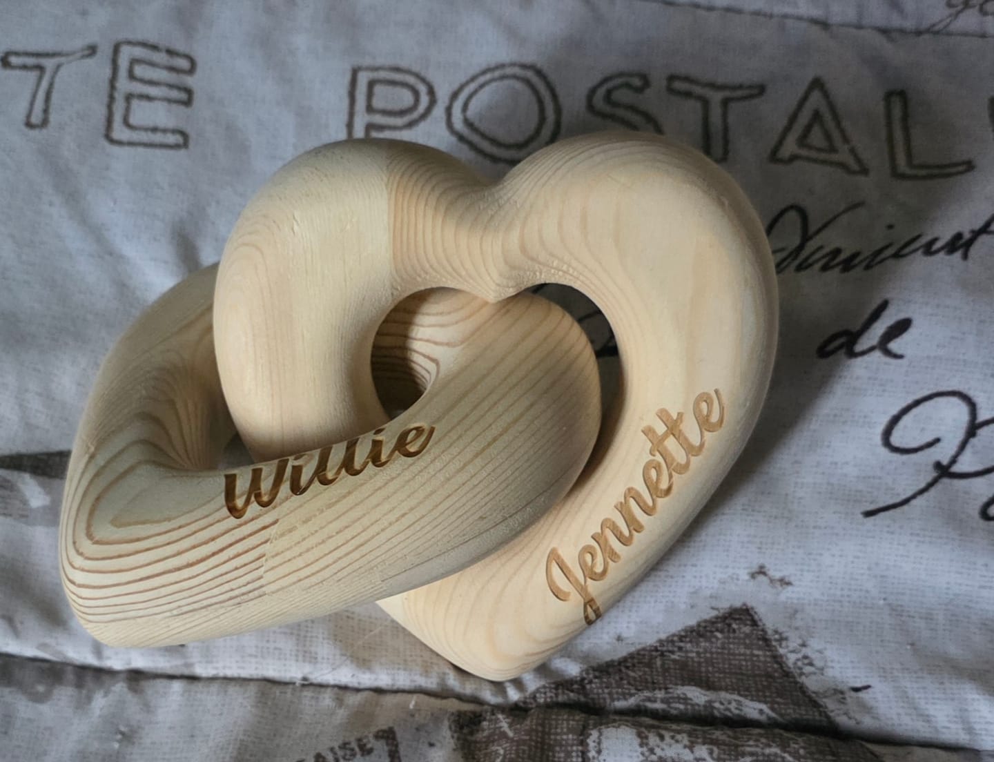 Customer photo review of Personalized Interlocking Wood Infinity Heart Sculpture With Names | Romantic Valentine's Day Anniversary Wedding Keepsake Gift for Couples