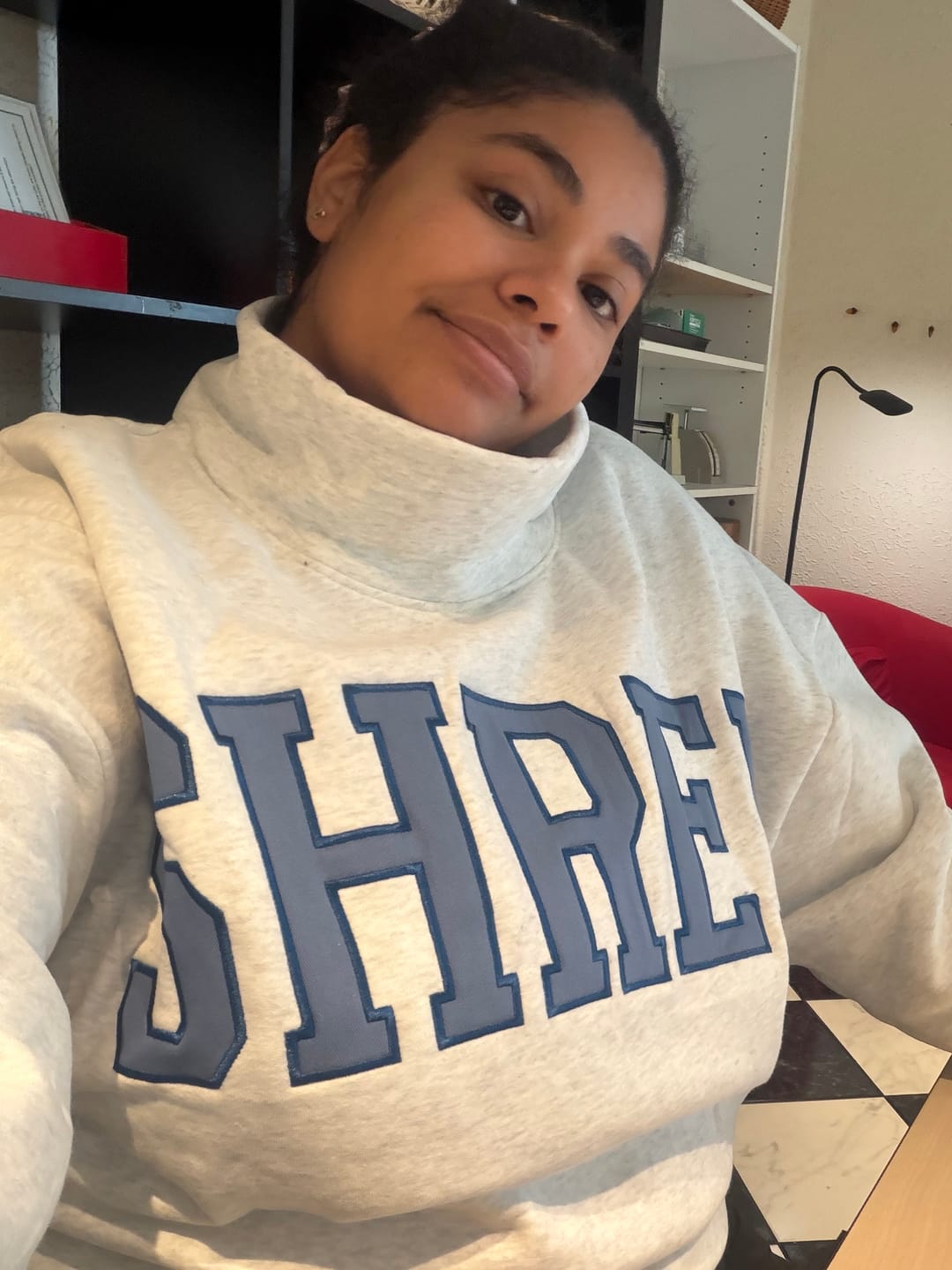 Customer photo review of *PREORDER* Shred Mock Neck Fleece Sweater