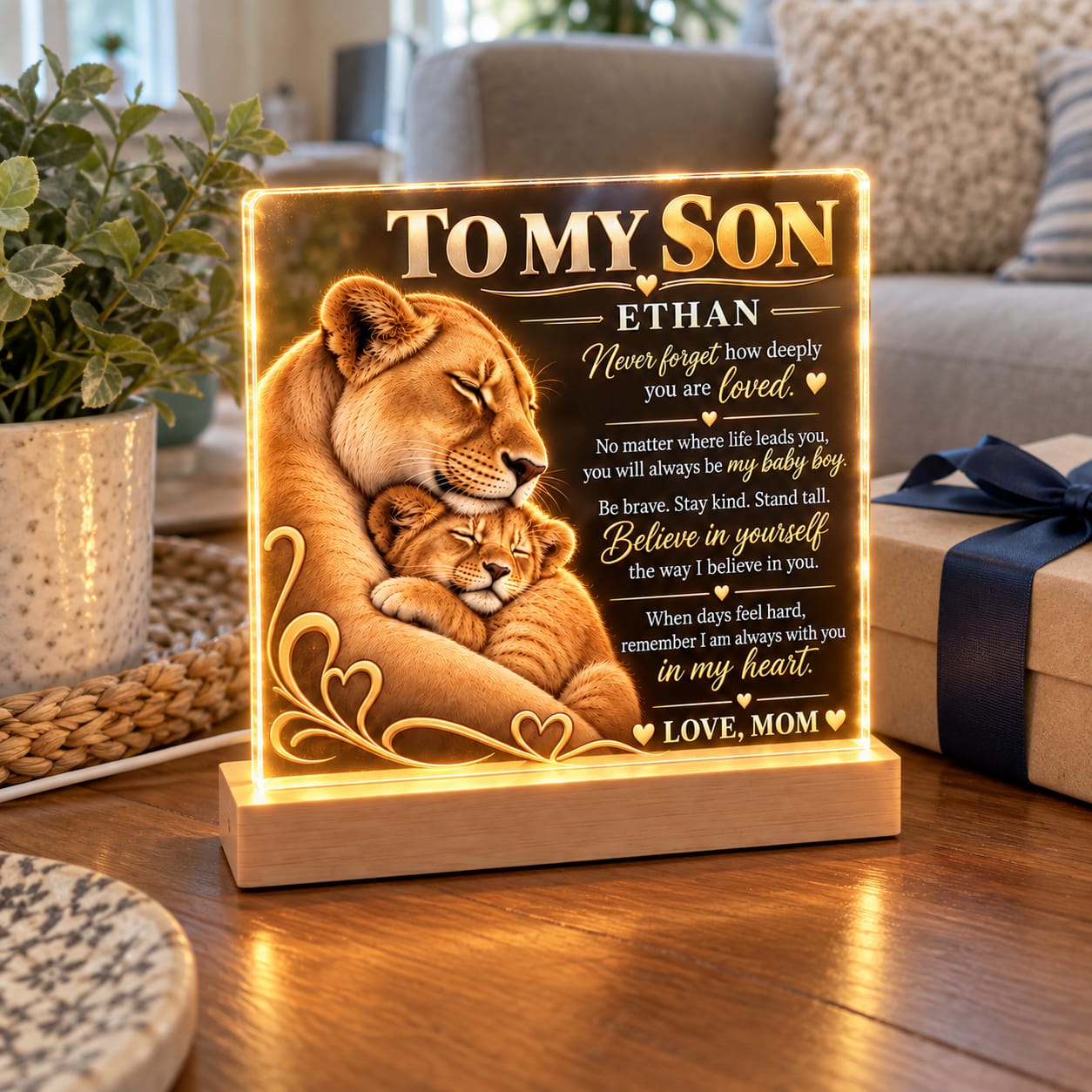 Customer photo review of To My Son From Mom / Lioness & Cub LED Acrylic Plaque