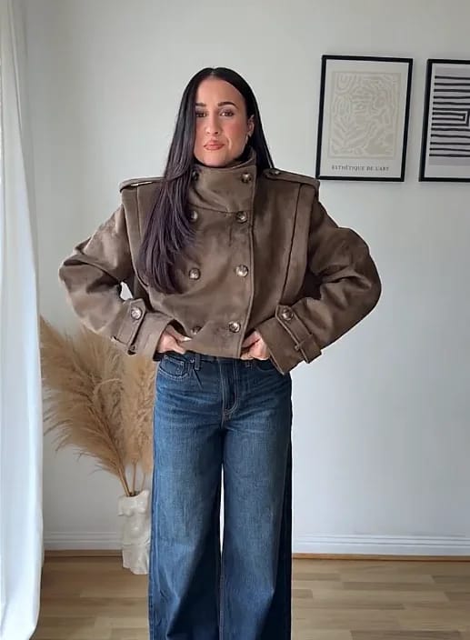 Customer photo review of Amelia Retro Faux Suede Cropped Trench