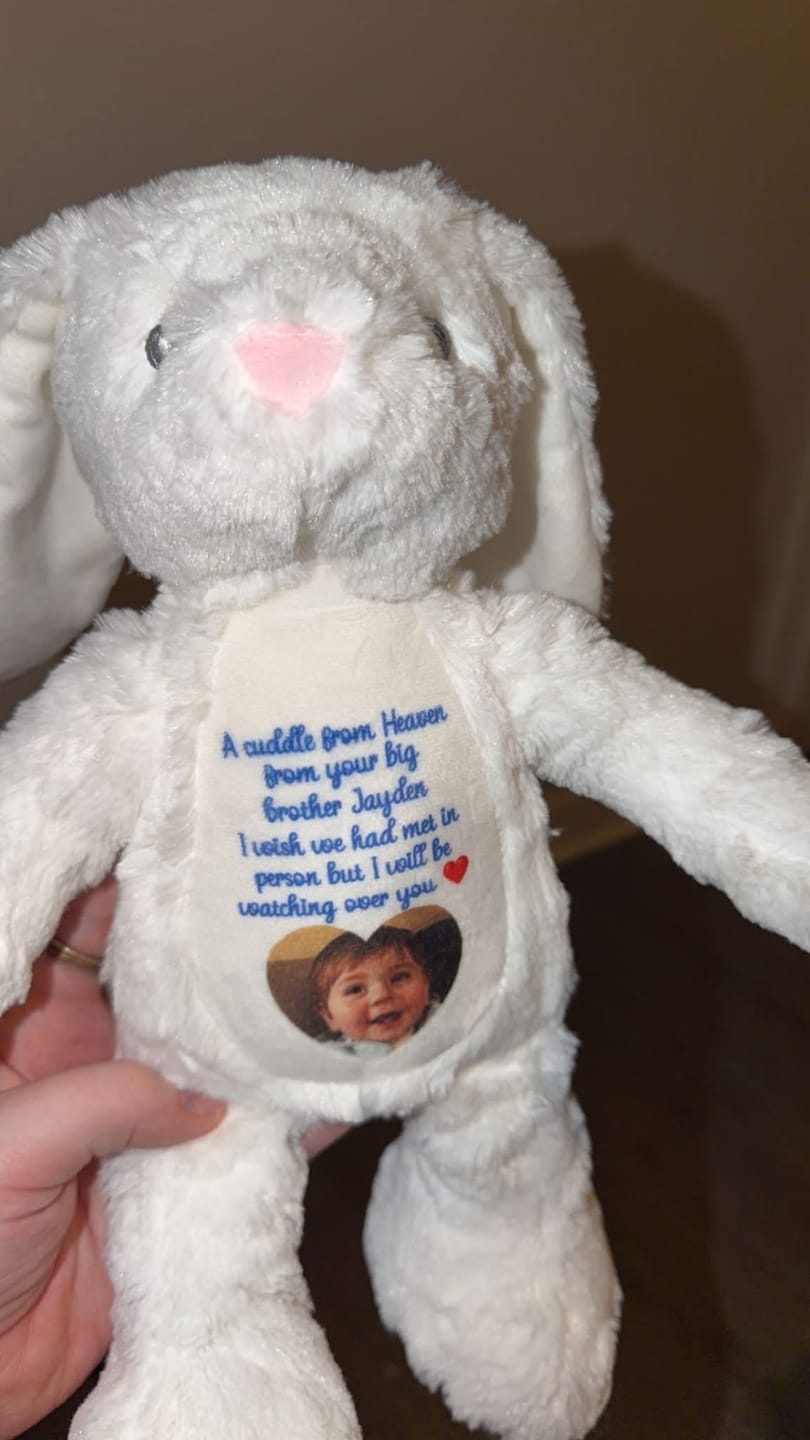 Customer photo review of A Cuddle from Heaven Personalised Photo Teddy Bear