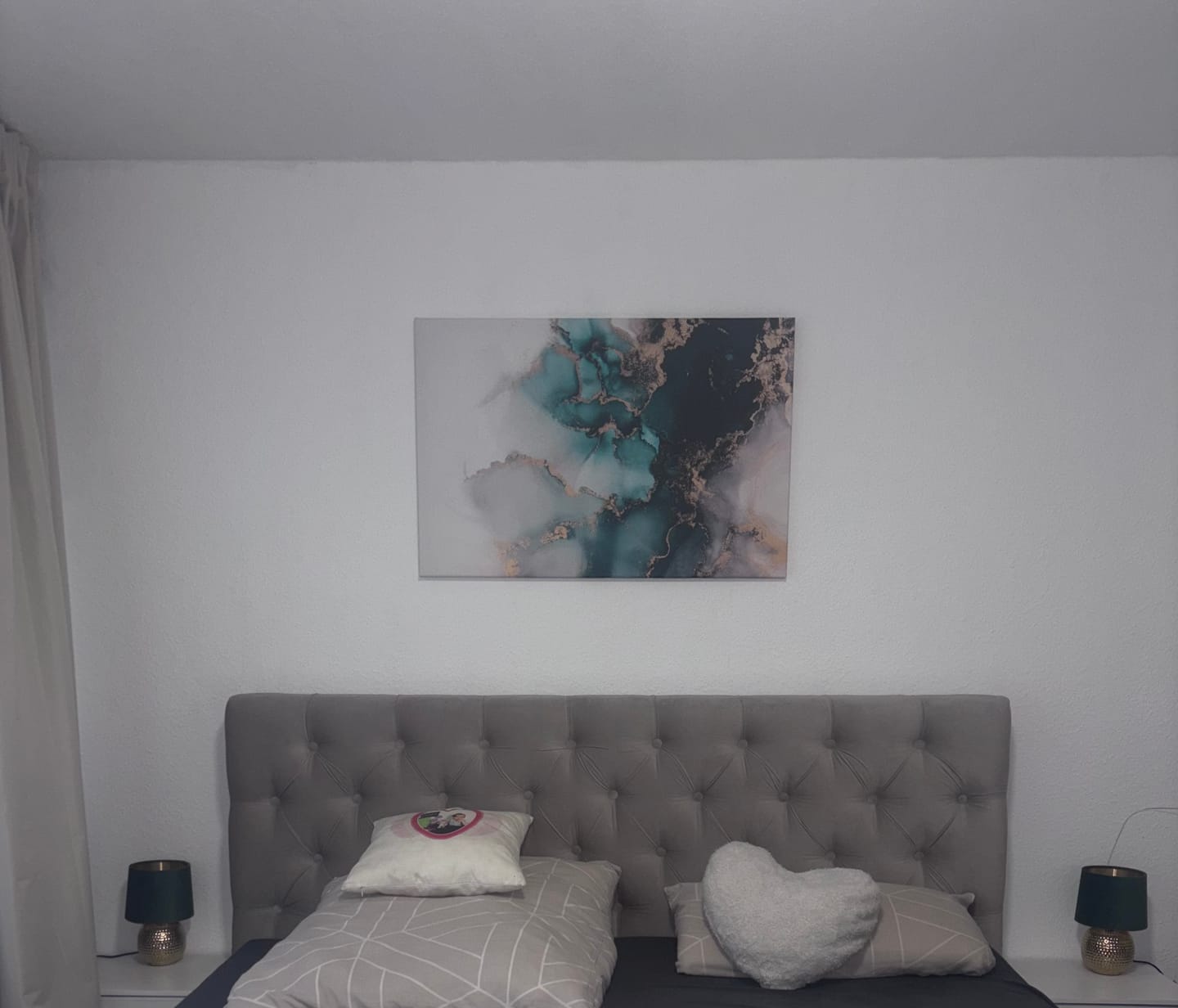 Customer photo review of Leinwandbild Fluid Art Grün und Gold Querformat