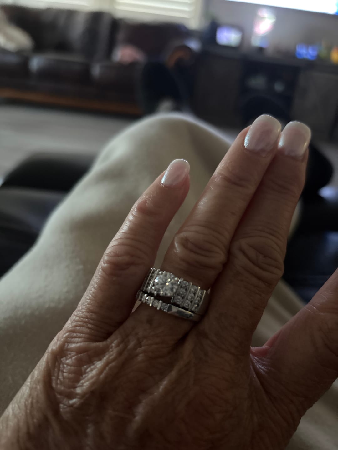 Customer photo review of Moissanite With Bar Set Accents Bridal Engagement Ring Set